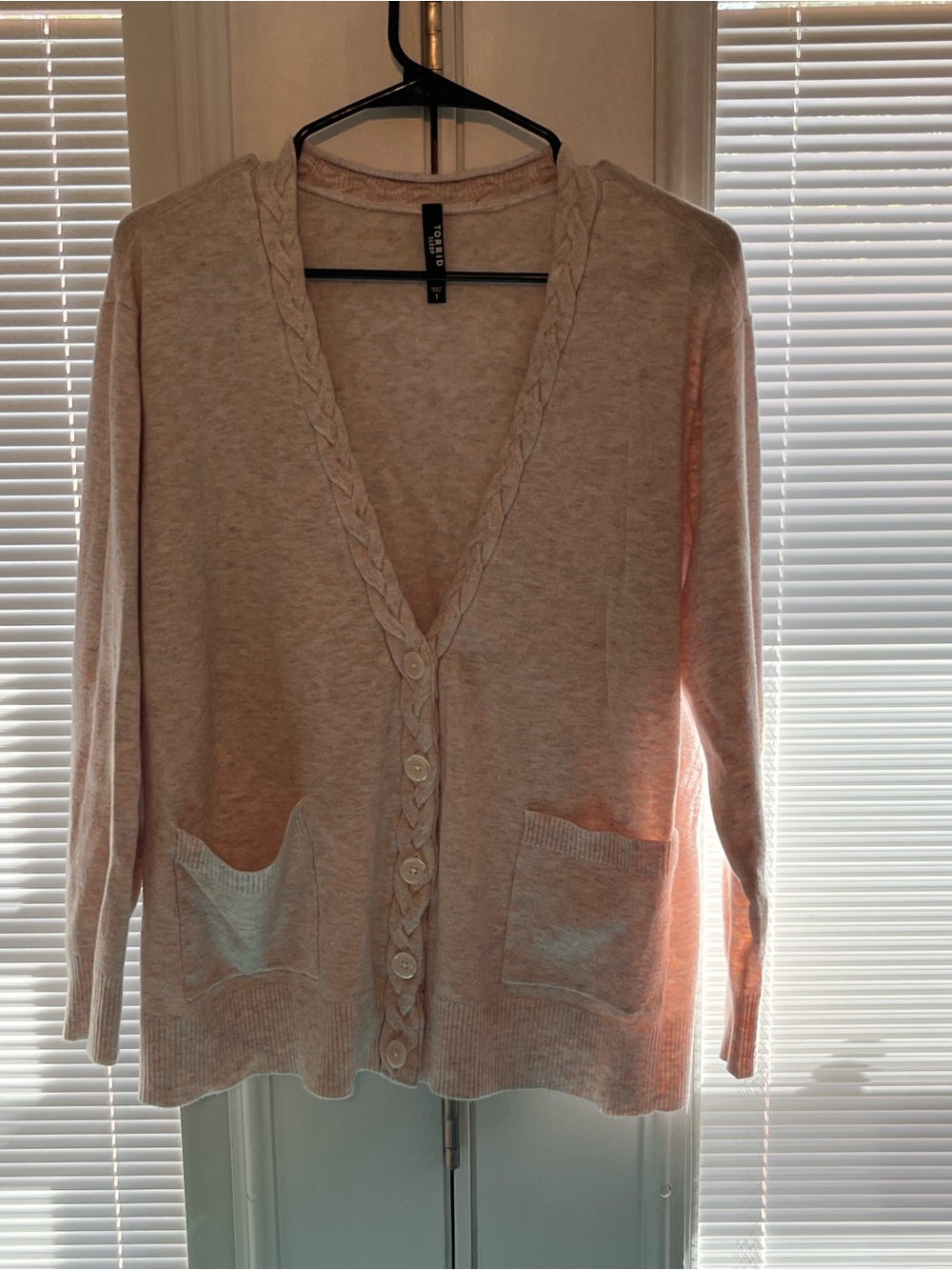 Torrid Sleep Heather Pink Cable Lnit Lounge Cardagian Sweater Pocket V-Neck 1X